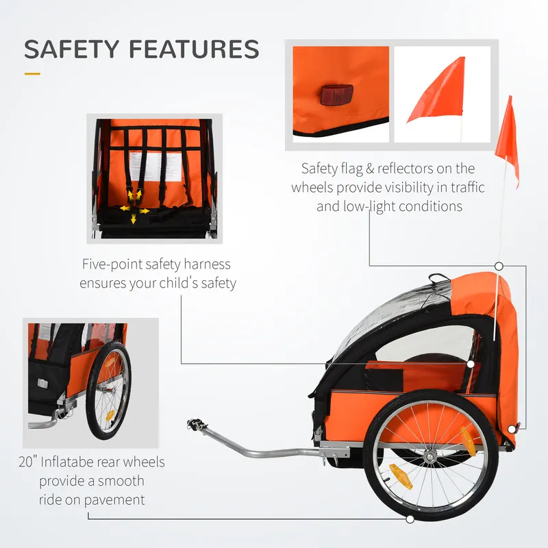 2-Seat Child Bike Trailer for Kids with a Strong Steel Frame — photo 4