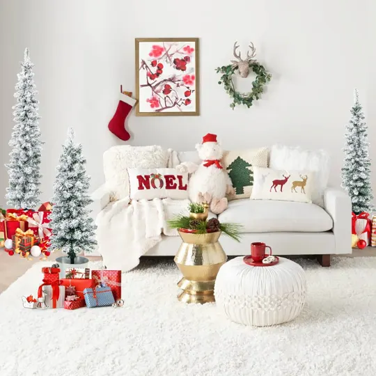 3 Pcs Set Potted Artificial Christmas Tree Snow Flocked Slim β photo 3
