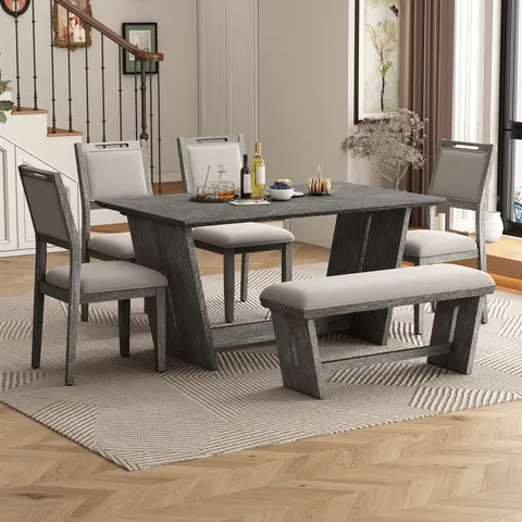 TREXM 6-Piece Retro Dining Table Set for 6 60 Wood Kitchen Table