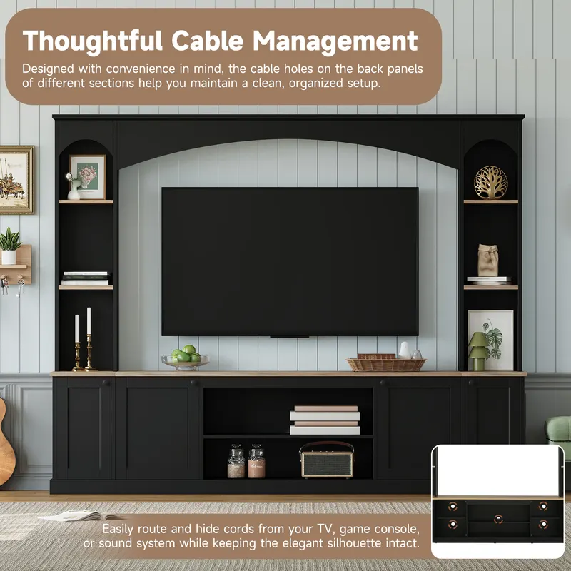 Elegant Arched Entertainment Center Wall Unit with Bookshelf — photo 2