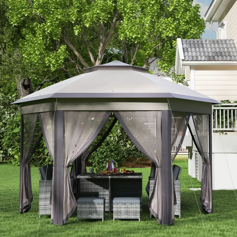 Pop Up Gazebo Hexagonal Canopy Shelter with 6 Zippered Mesh β photo 7
