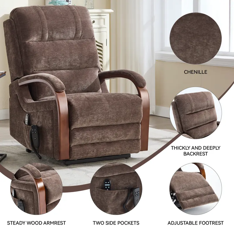 Power Brown Chenille Lift Recliner Chair Dual Motor Infinite — photo 6