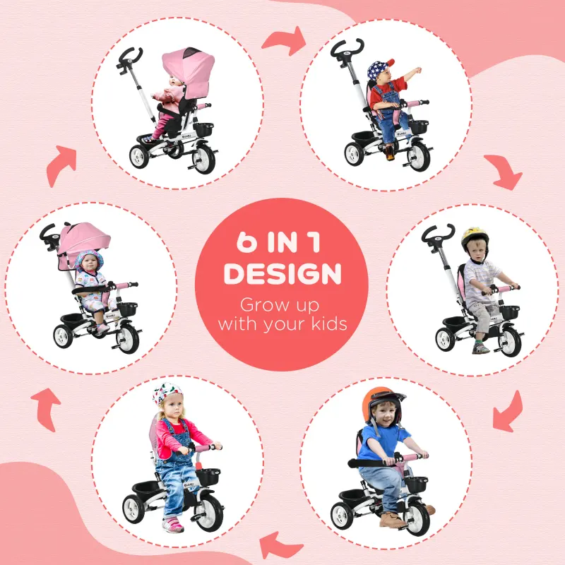 6 in 1 Toddler Tricycle with Parent Push Handle — photo 6