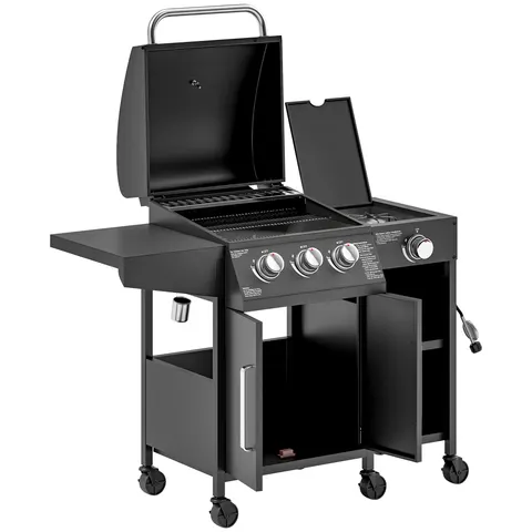 3 Burner Propane Gas Grill with Side Burner Barbecue Grill