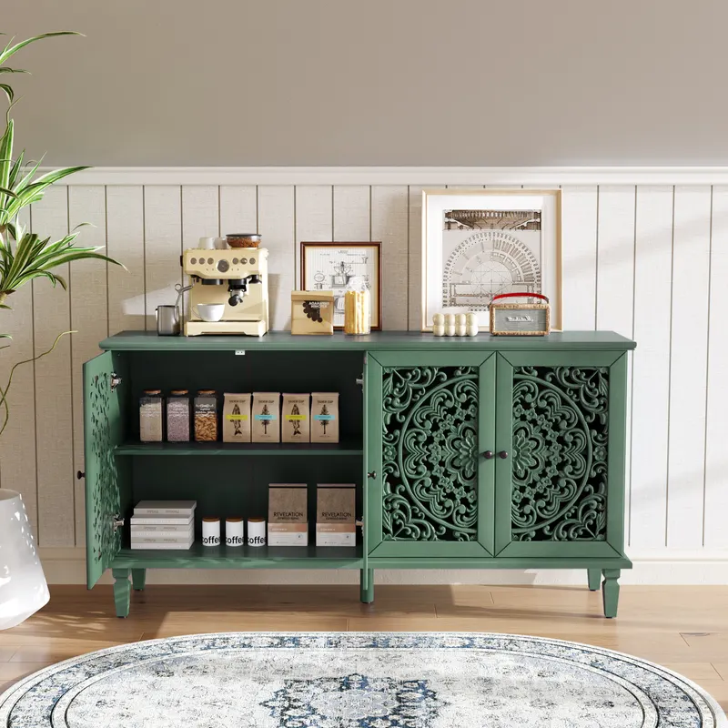 60 Antique Buffet Cabinet with Floral Carvings with Solid Wood — photo 4