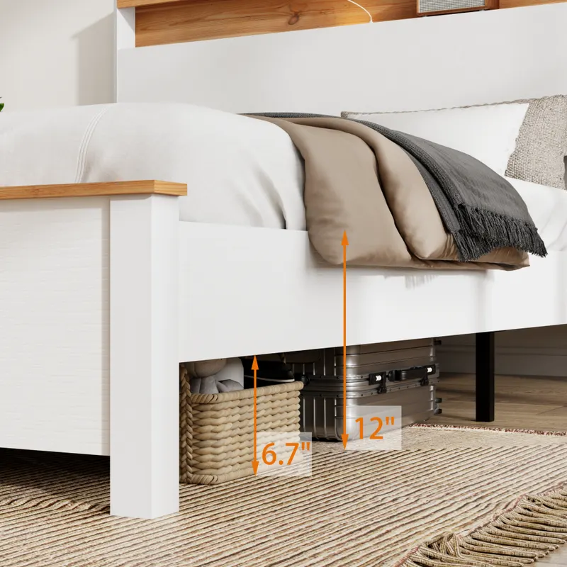 Full Farmhouse Wood Bed Frame with Storage Headboard & Charging — photo 5