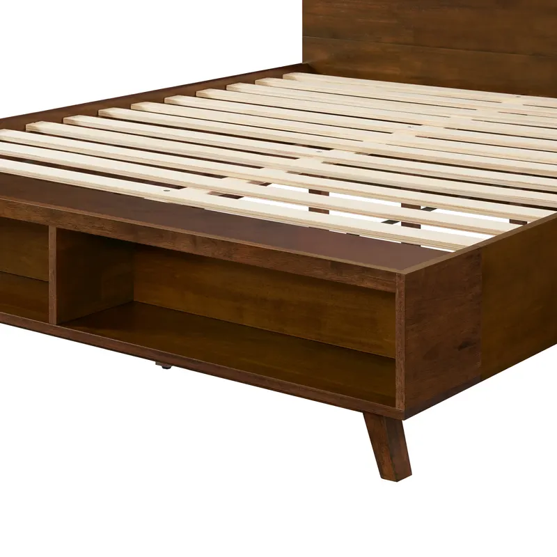 Walnut King Size Platform Bed Frame with Footboard Storage Space β photo 4
