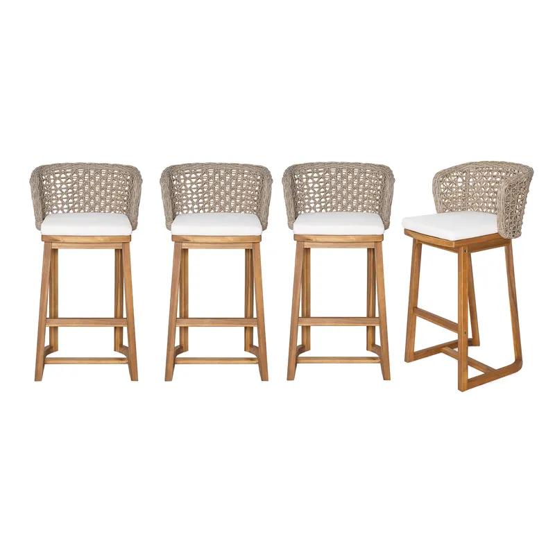 Outdoor Acacia Wood Bar Stools 4 PCS — photo 3