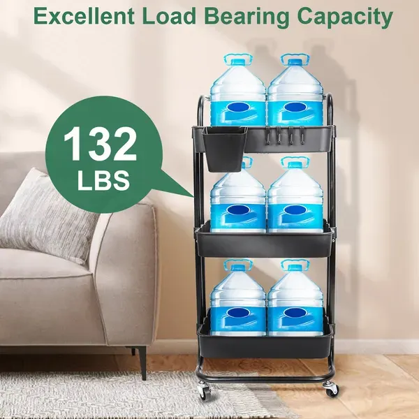 3 Tier Rolling Utility Cart Movable Storage Organizer with Mesh — photo 2