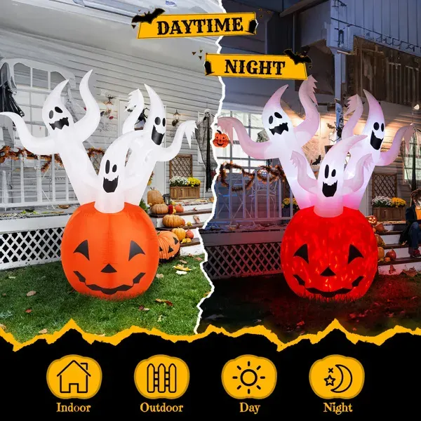 5.9 FT Halloween Inflatable Pumpkin Ghost Outdoor Decorations β photo 3