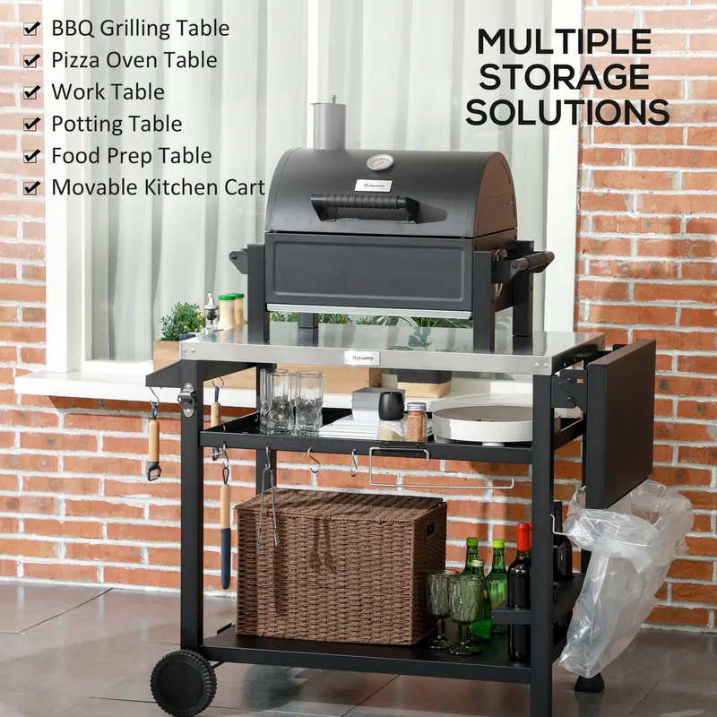 3-Shelf Outdoor Grill Cart Table with Foldable Side Table — photo 8