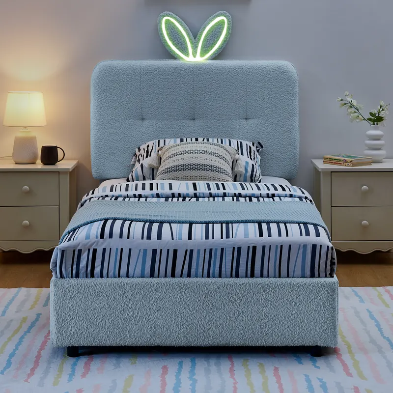 Twin Size Kids Upholstered Bed with Oversized Rabbit Ear