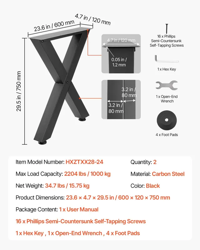 Table Legs — 29.5" H X 23.6" W Steel Furniture Legs — photo 2
