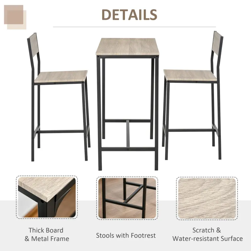 Industrial Bar Table Set Counter Height 3 Piece and 2 High Back — photo 4