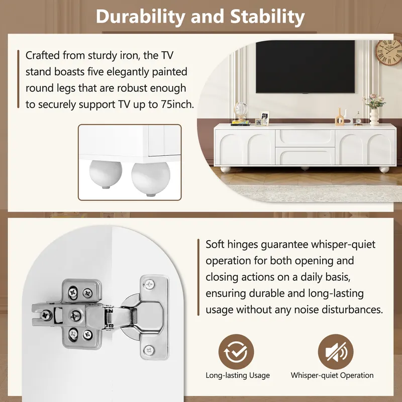 ON-TREND Cream Style TV Stand with Arched Doors 2 Drawers β photo 3