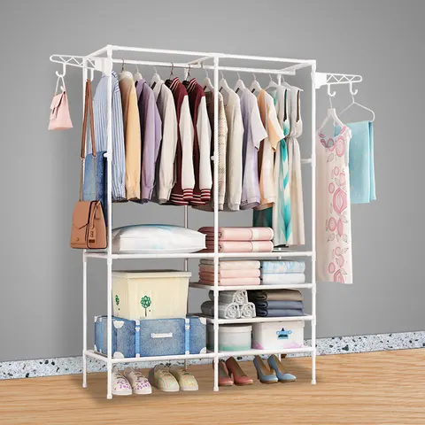 Metal Garment Rack Shoe Clothing Organizer Shelves Freestanding