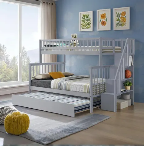 Twin Over Full Stairway Bunk Bed with Trundle