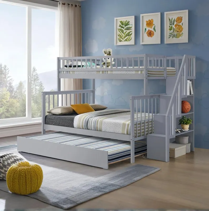 Twin Over Full Stairway Bunk Bed with Trundle