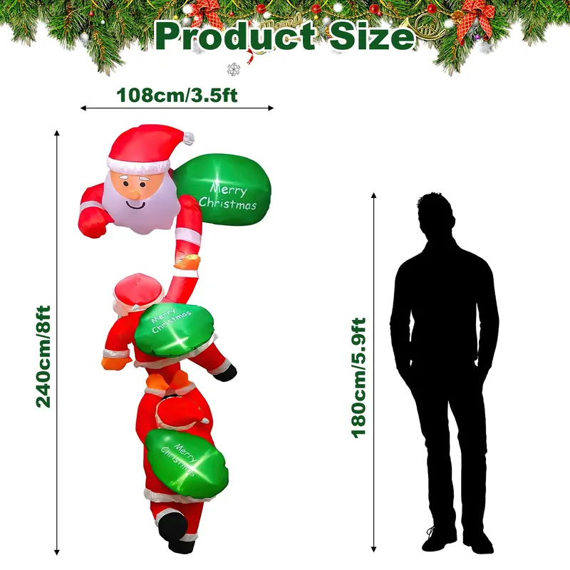 8FT Climbing Inflatable Santa Claus with Light Hanging Blow Up — photo 3