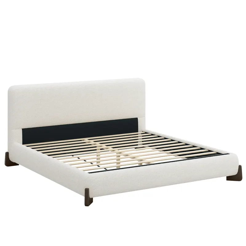 Elegant Terry Upholstered Bed with Dark Brown Solid Wood Legs — photo 3