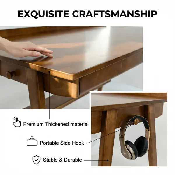 Solid Wood Writing Desk — Home Office Desk for Small Spaces — photo 6