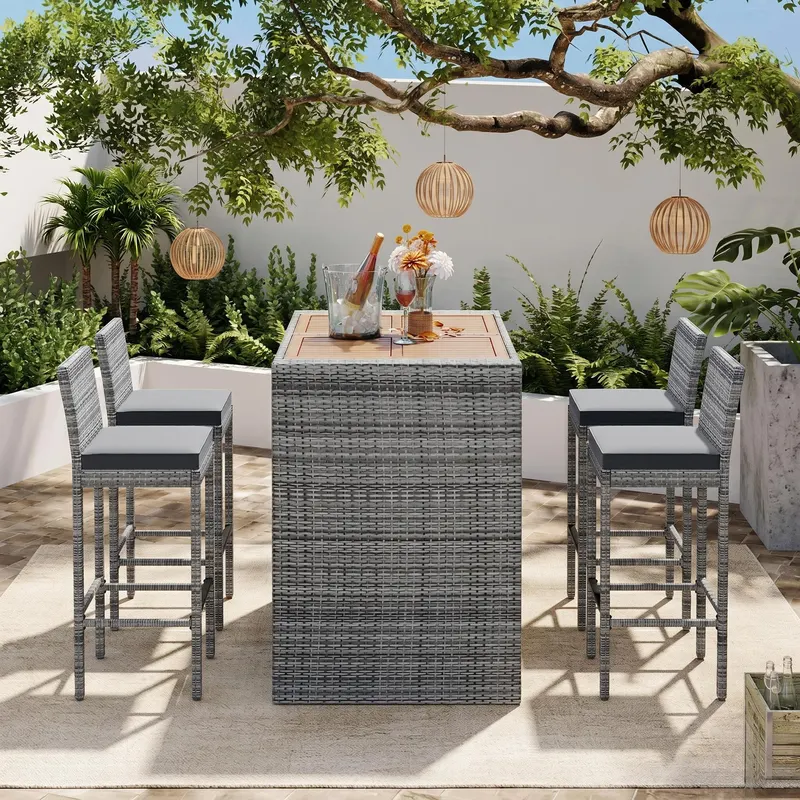 5-pieces Outdoor Patio Wicker Bar Set — photo 5