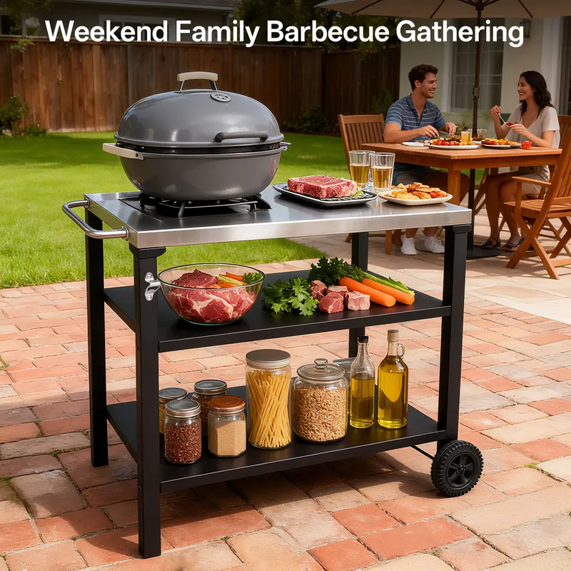 3-Tier Outdoor Grill Cart with Stainless Steel Top — photo 2