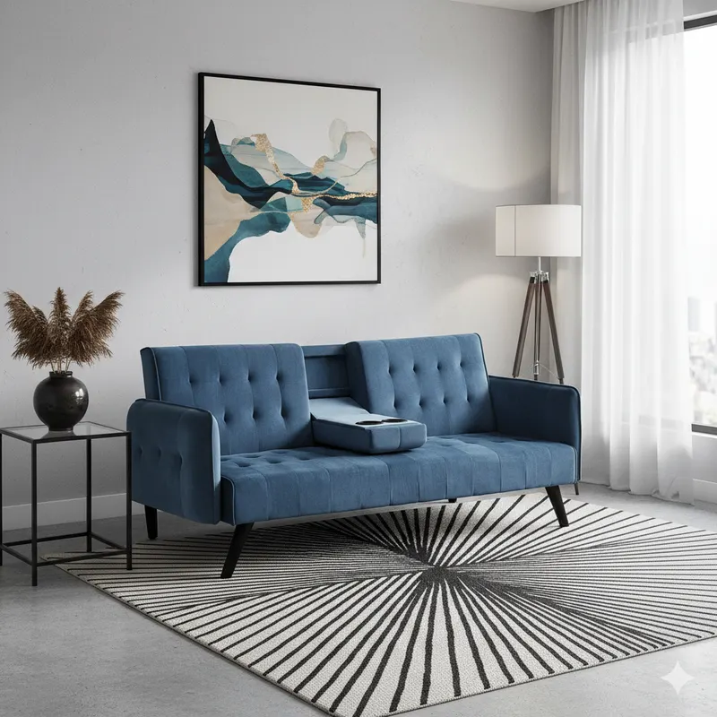 72 Velvet Convertible Sofa Bed with Cup Holders β photo 5