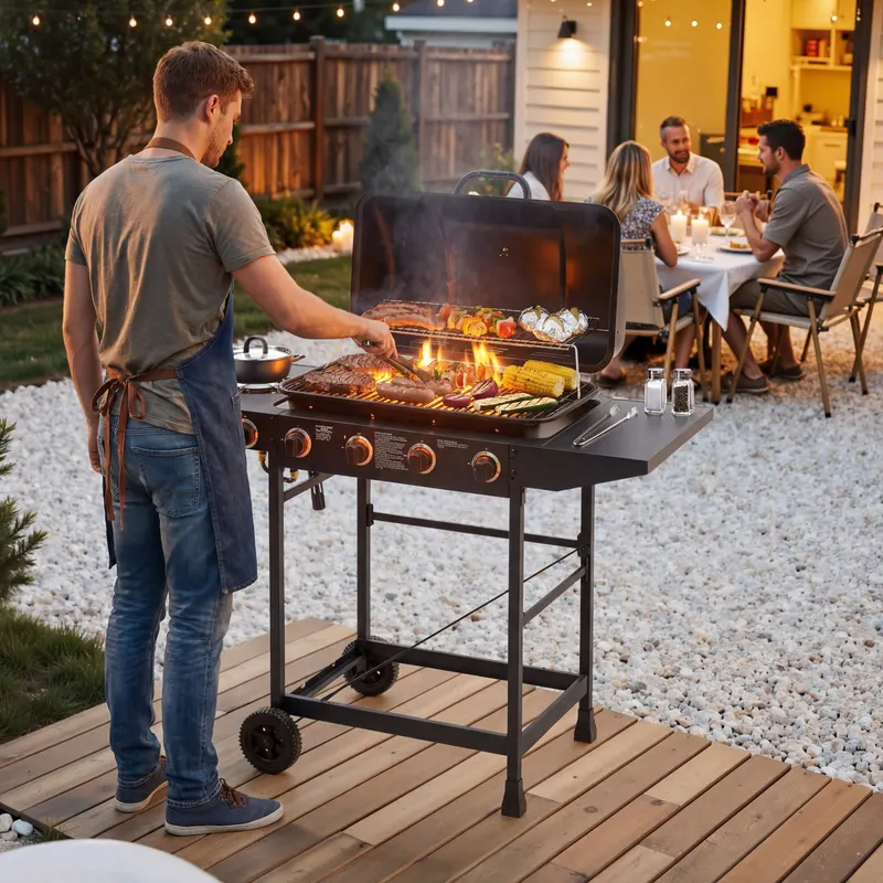 4 Burner BBQ Propane Gas Grill with Side Burner 42000 BTU Output — photo 2