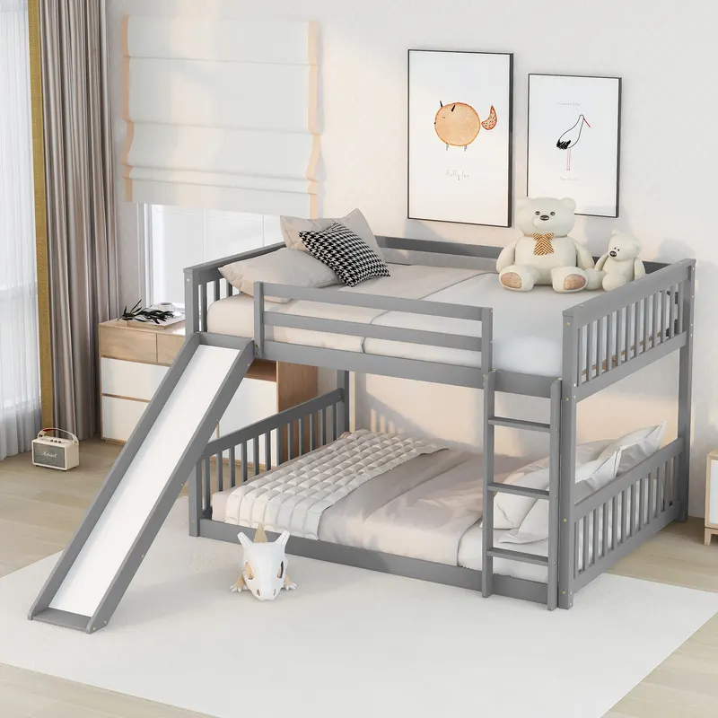 Full Over Full Bunk Bed with Slide and Ladder in Grey Color — photo 3