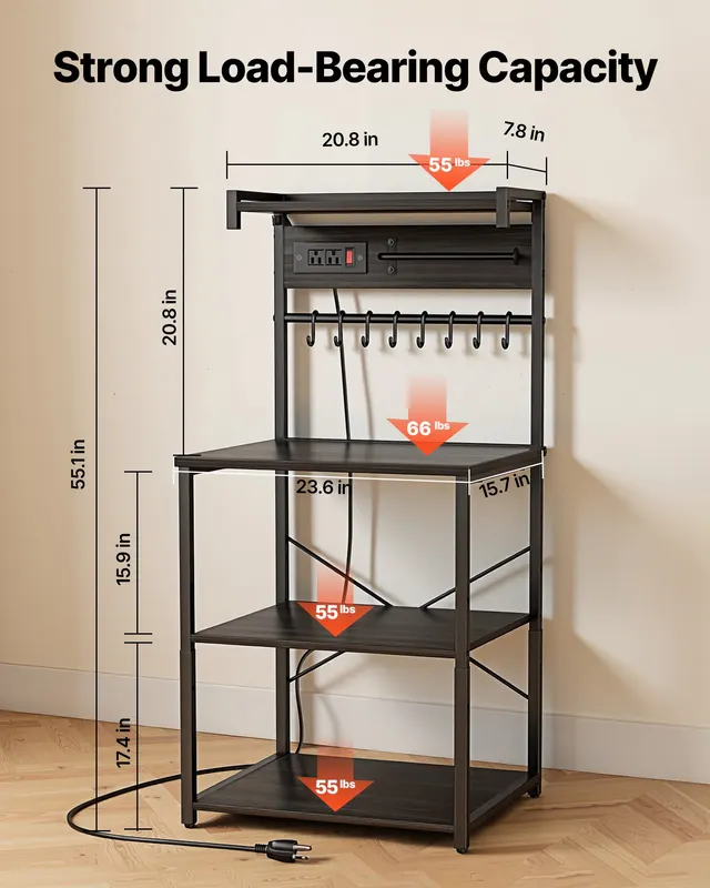 Kitchen Bakers Rack — 4.6ft Power Cable Bakers Rack with Power — photo 4