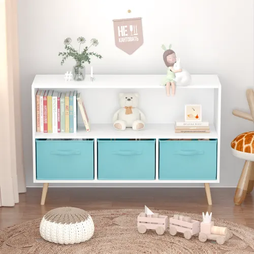 Fiberboard Children's Bookshelf with Foldable Fabric Drawers — photo 5