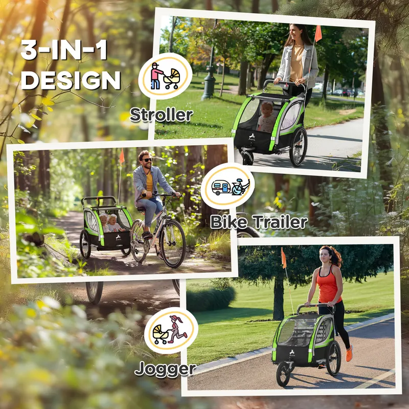 3-in-1 Bike Trailer for Kids — Running Stroller with 2 Seats — photo 3