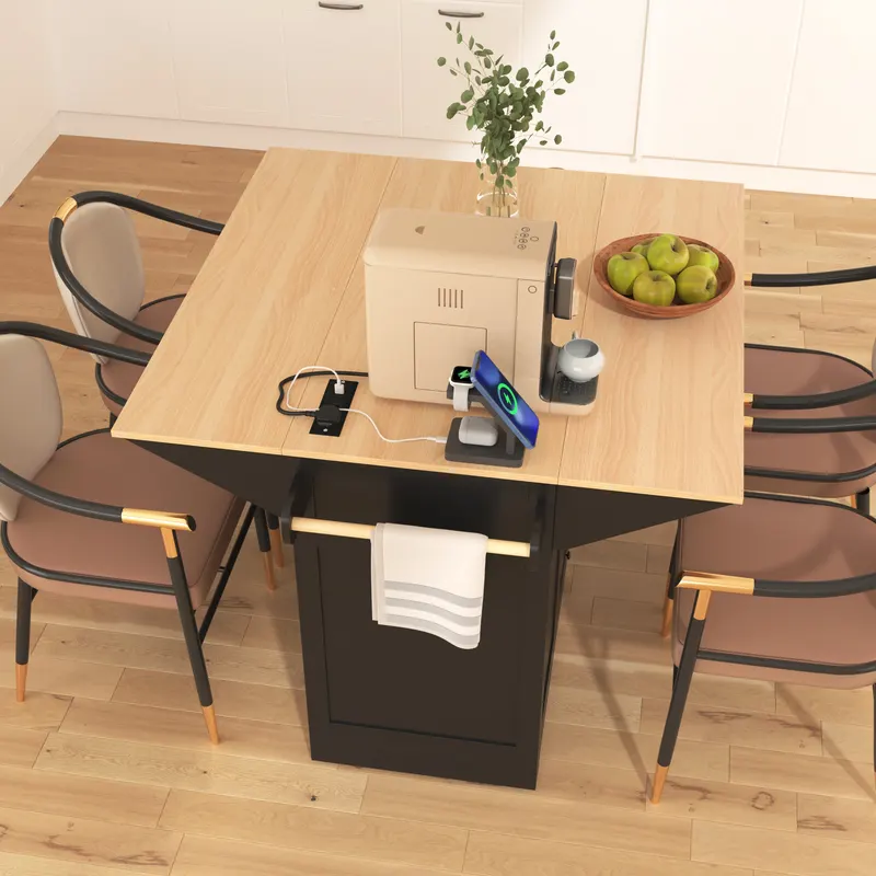 K & K 55.7 Large Kitchen Island with 2 Drop Leaf — photo 2