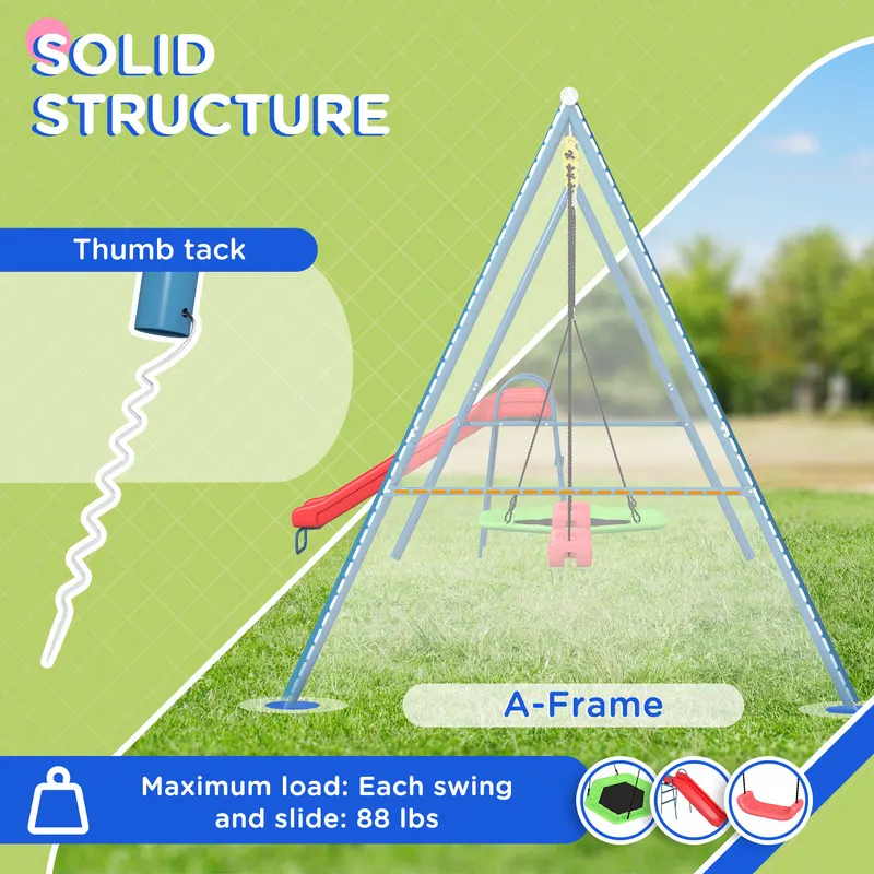 Metal Swing Set for Backyard β 3 in 1 Design with 1 Nest Swing β photo 7