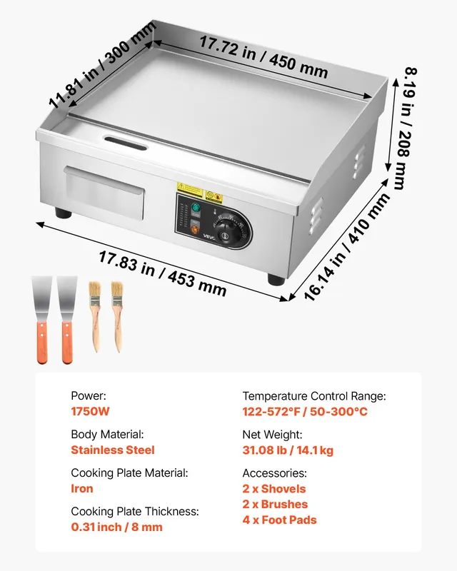 Commercial Electric Griddle β 17.72 X 11.81 Inch