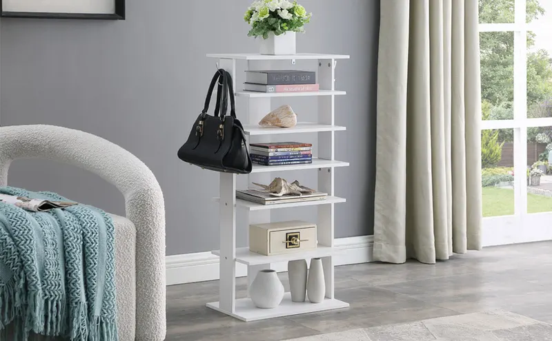 Vertical Shoe Rack — 7 Tier Shoe Storage Organizer with Hooks — photo 3