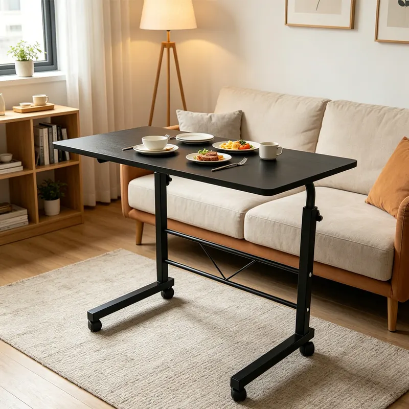 80cm Adjustable Tray Table Rolling Sofa Side Snack Table β photo 2