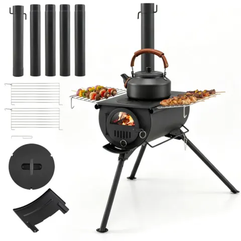 Portable Foldable Wood Burning Tent Stove with 5 Sections