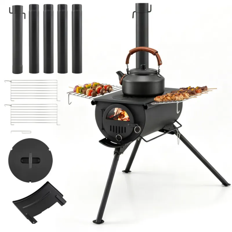 Portable Foldable Wood Burning Tent Stove with 5 Sections