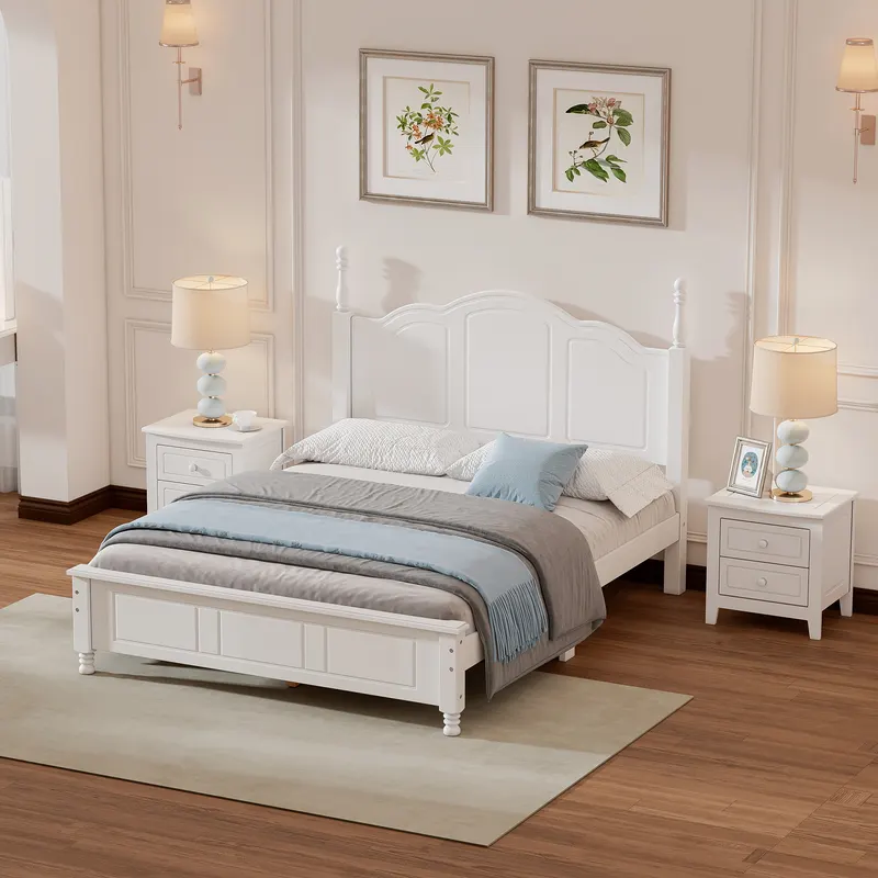 3-Pieces Bedroom Sets — Full Size Wood Platform Bed and Two — photo 3