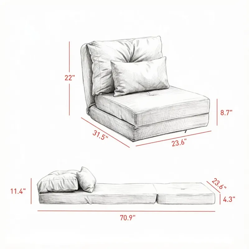 Beige Convertible Floor Sofa Bed No Assembly Required Folding — photo 6