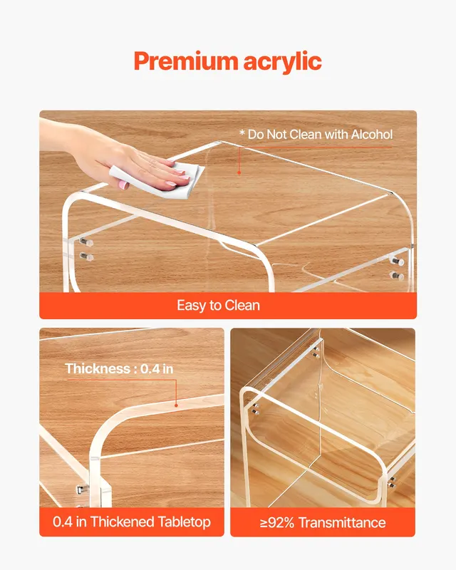 Acrylic Side Table — 2 Tiers Clear Bedside Table with Storage — photo 3