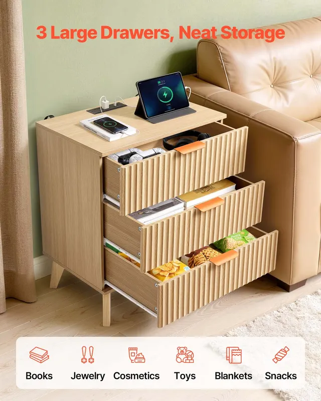 Fluted Nightstands with Charging Station β photo 2