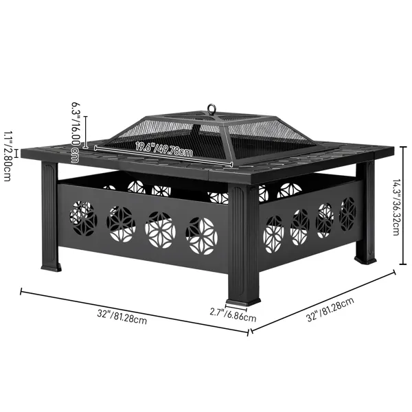 32 Inch Square Outdoor Wood Burning Fire Pit Table — photo 3