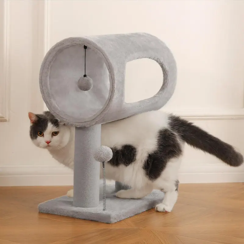 Gray Indoor Cat Tree with Hanging Ball 20.5Cat Tree with Tunnel — photo 8