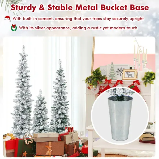 3 Pcs Set Potted Artificial Christmas Tree Snow Flocked Slim β photo 8