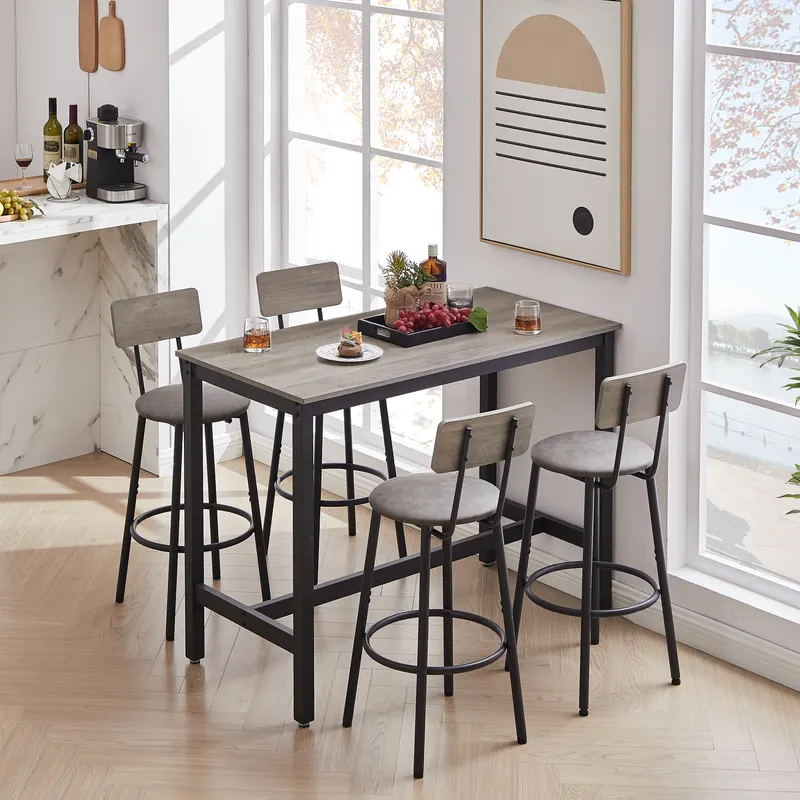 Bar Table Set with 4 Bar Stools PU Soft Seat with Backrest — photo 2