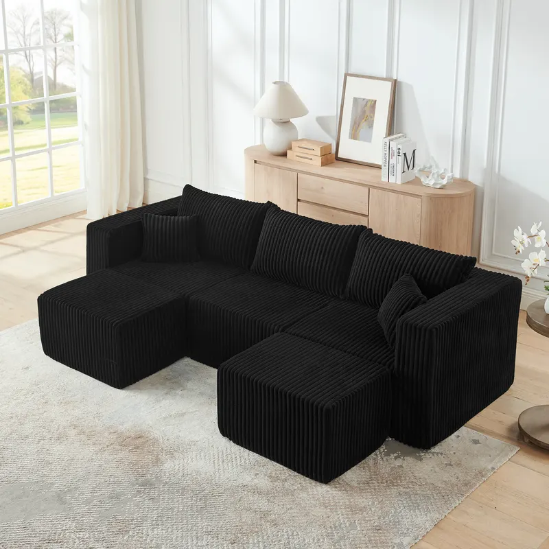 Compact Modular Sectional — Compressed Corduroy Sofa with Modern — photo 2
