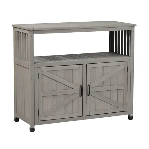 Wooden Patio Bar Table Set with Storage